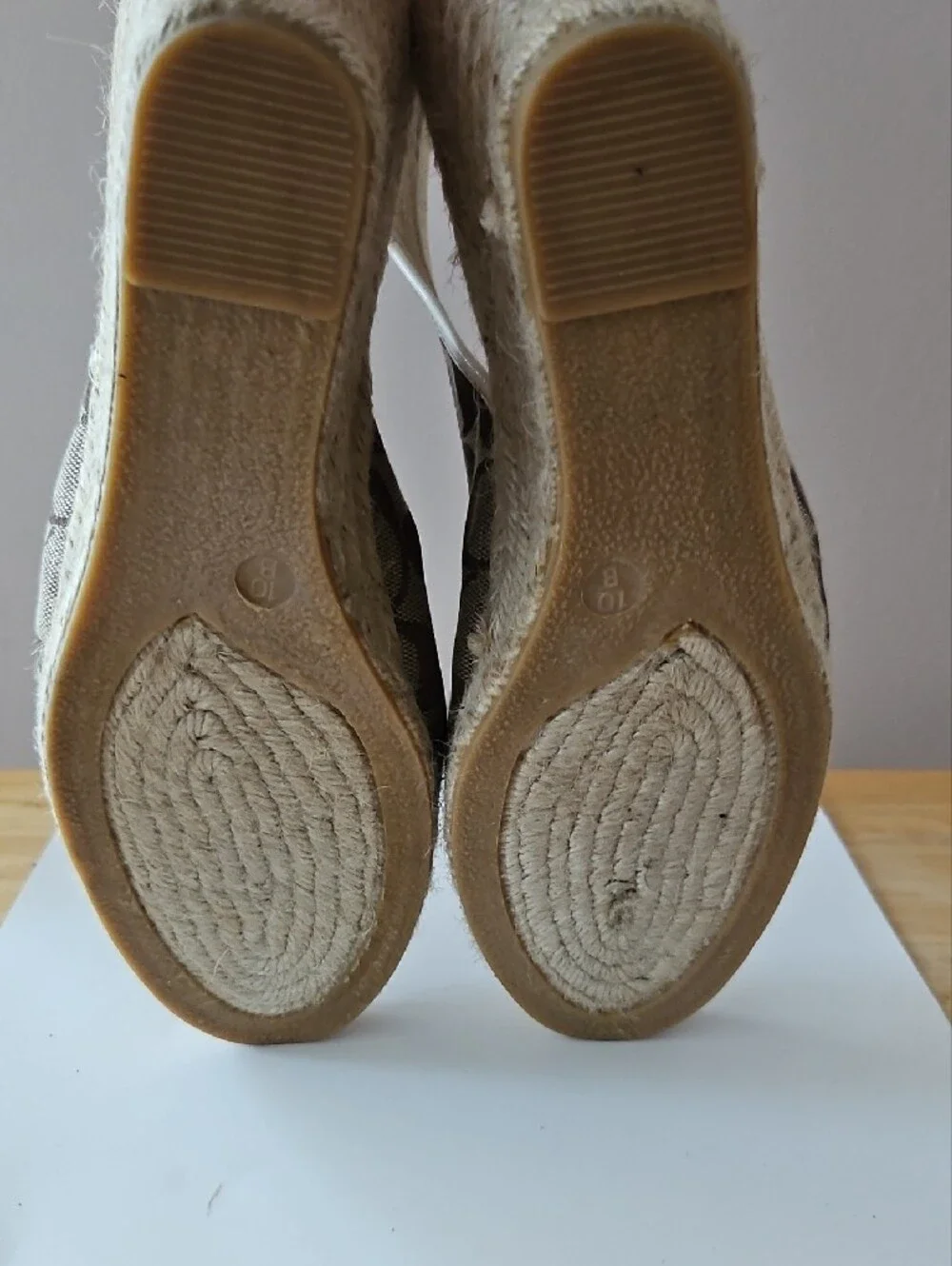Coach Beige Canvas Kara Espadrille Slingback Wedges 10B Signature